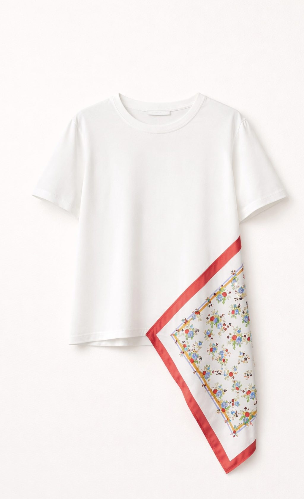 Combined T-Shirt With Flower Print Scarf Insert